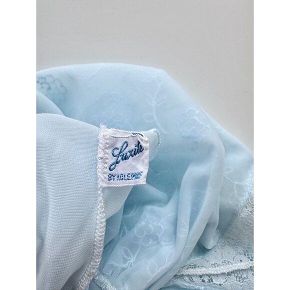Vintage 60's LUXITE Light Blue Nylon Embroidered Mesh Plunge Slip Dress, Size 34 - Picture 10 of 12